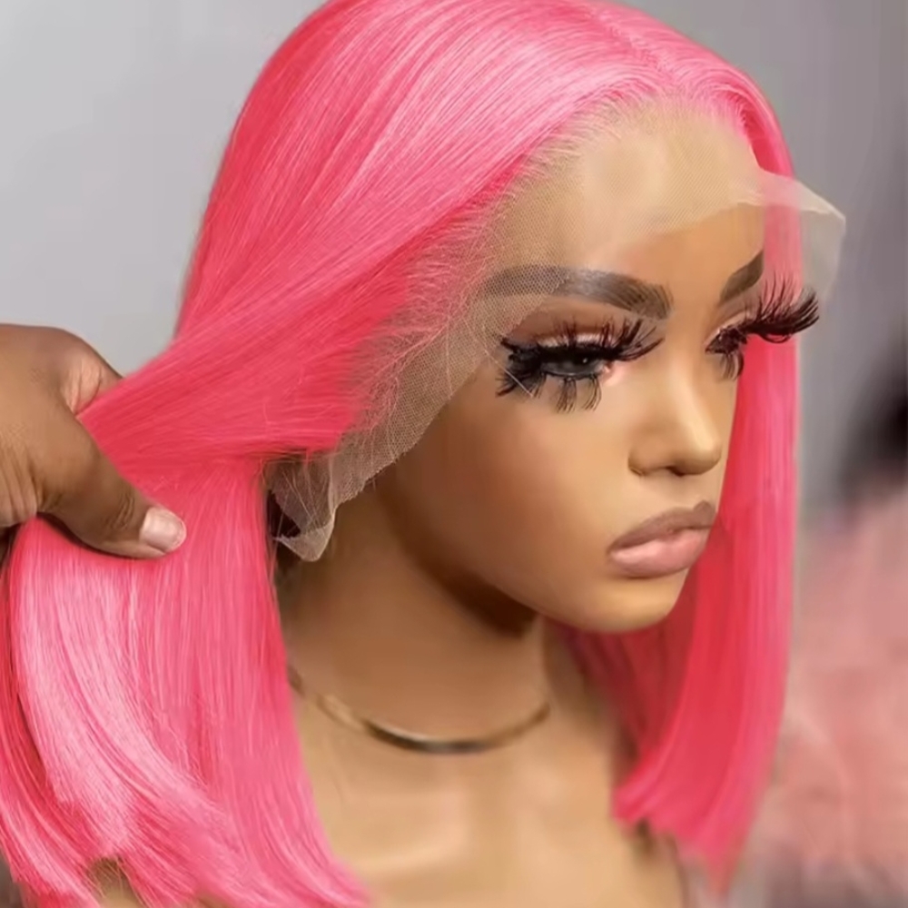 Pink Wig Human Hair 13×4 Lace Frontal 12-inch